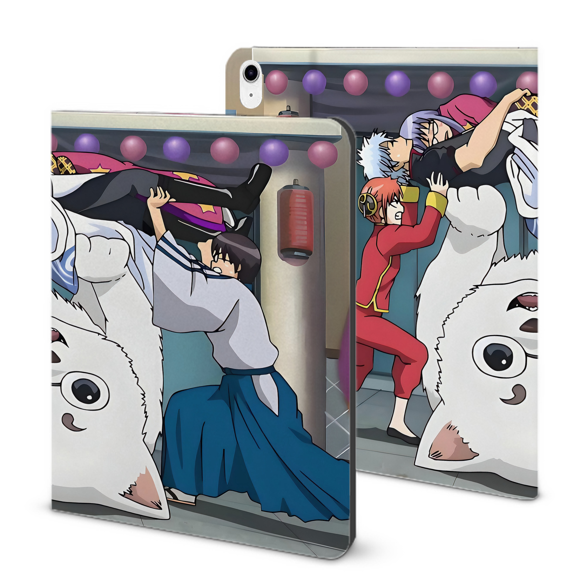 （画像用） ぎんたま 坂田銀時（さかたぎんとき） 神楽 志村新八（しむら しんぱち） GINTAMA Sakata Gintoki Kagura Shimura Shinpachi IPad ケース ブック型 PUレザー TPU 耐衝撃 軽量 薄型 ペン収納なし 全面保護 IPad 各モデル対応